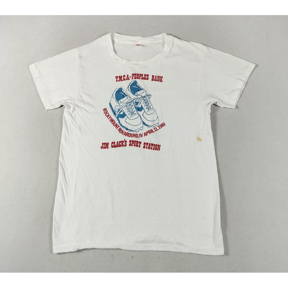 Vintage Hanes Shirt Mens Large White‎ YMCA Rocky Mount Run Around 1981 Race Tee
